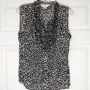 Allison Taylor- Sleeveless, Ruffled Front, Blouse- Black/White Print- Size Large